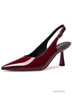 Faux Leather Slingback Kitten Heel Pointed Toe Pump